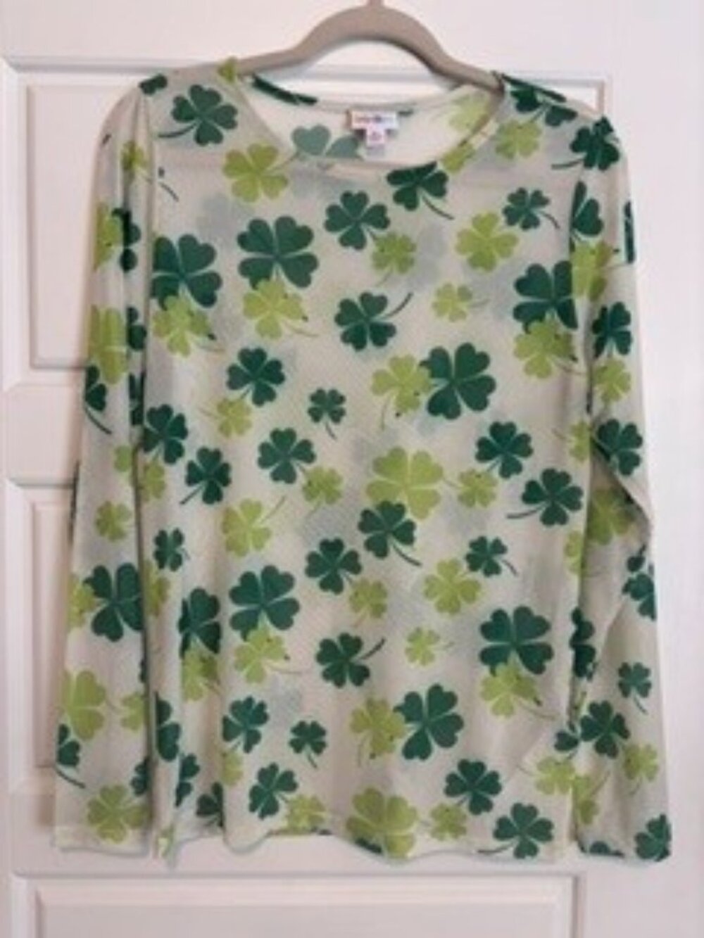 LuLaRoe May Green Shamrocks Long Sleeve Top-size Medium